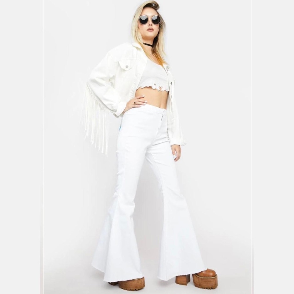 White Bell Bottoms w Black Stars on Booty